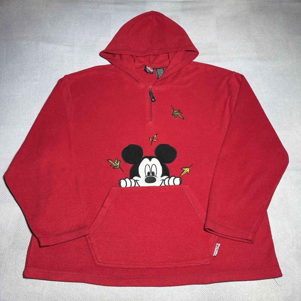 Vintage 1990s Disney Mickey Mouse Red Fleece 1/4 Zip Hoodie Women's Size 22W/24W